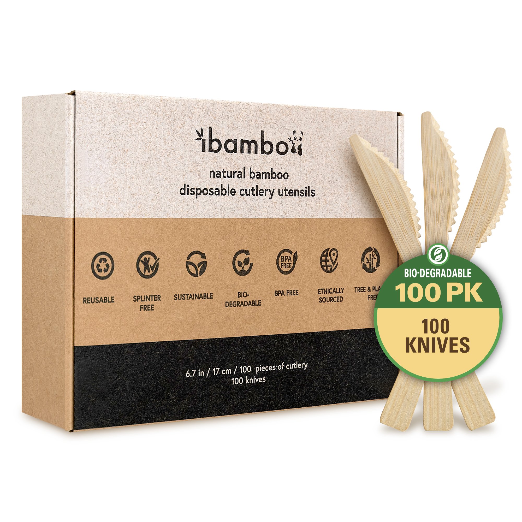 Veneerware® Disposable Bamboo Knives - Case of 250 - bambu