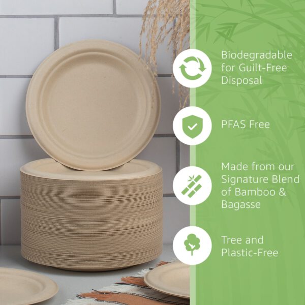 Ibambo 50 Pack 9 inch Bamboo Disposable Paper Compartment Plates