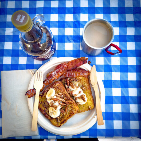 french toast on a bamboo plate